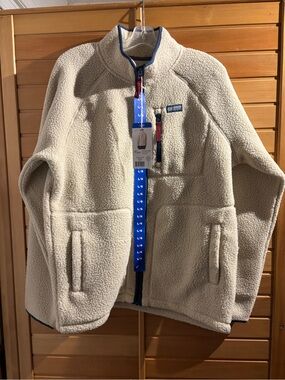 NWT Mondetta Cream Sherpa Puffer Jacket with Navy Trim